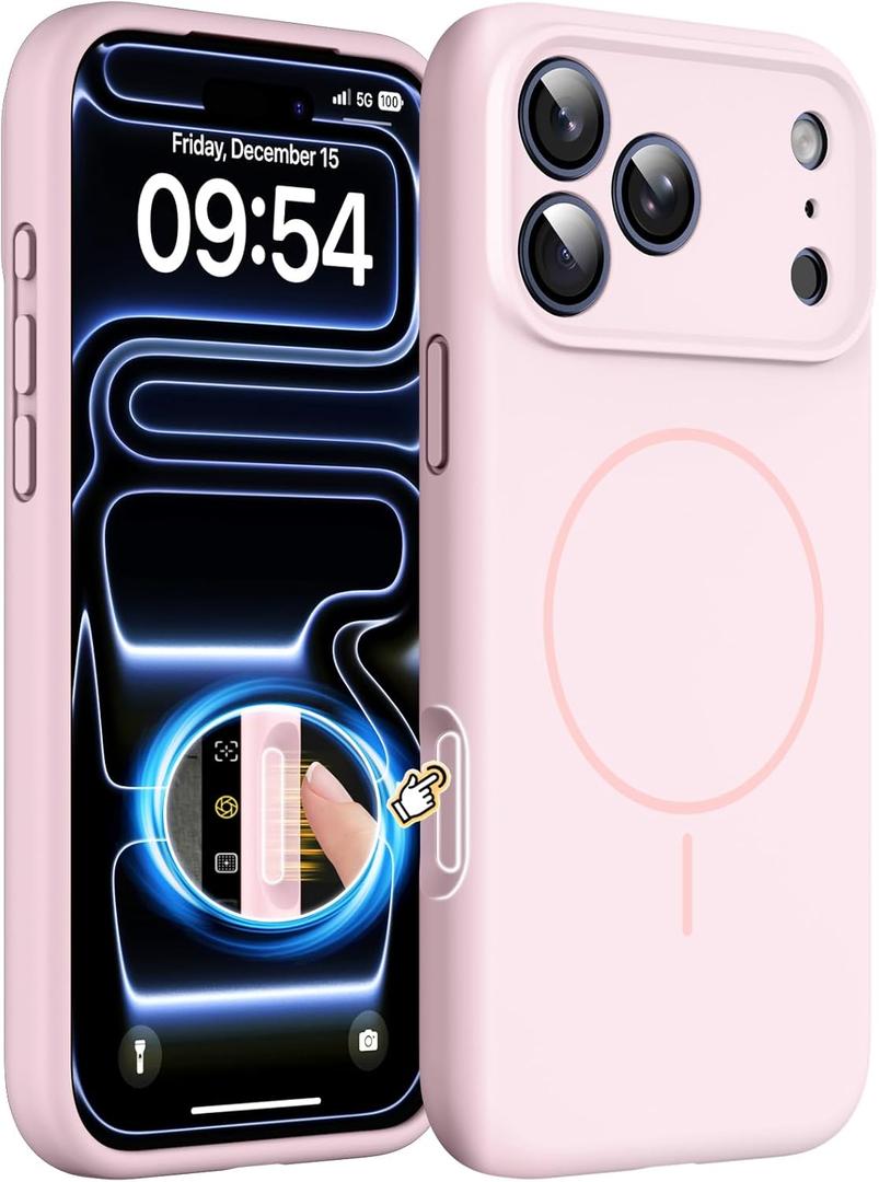 Magnetic for iPhone 17 Pro Max Case, Compatible with MagSafe, Integrated Silicone Camera Control Cover Protection, 3.0mm Thicken Silicone Phone Cover for 17 ProMax 6.9", Pink