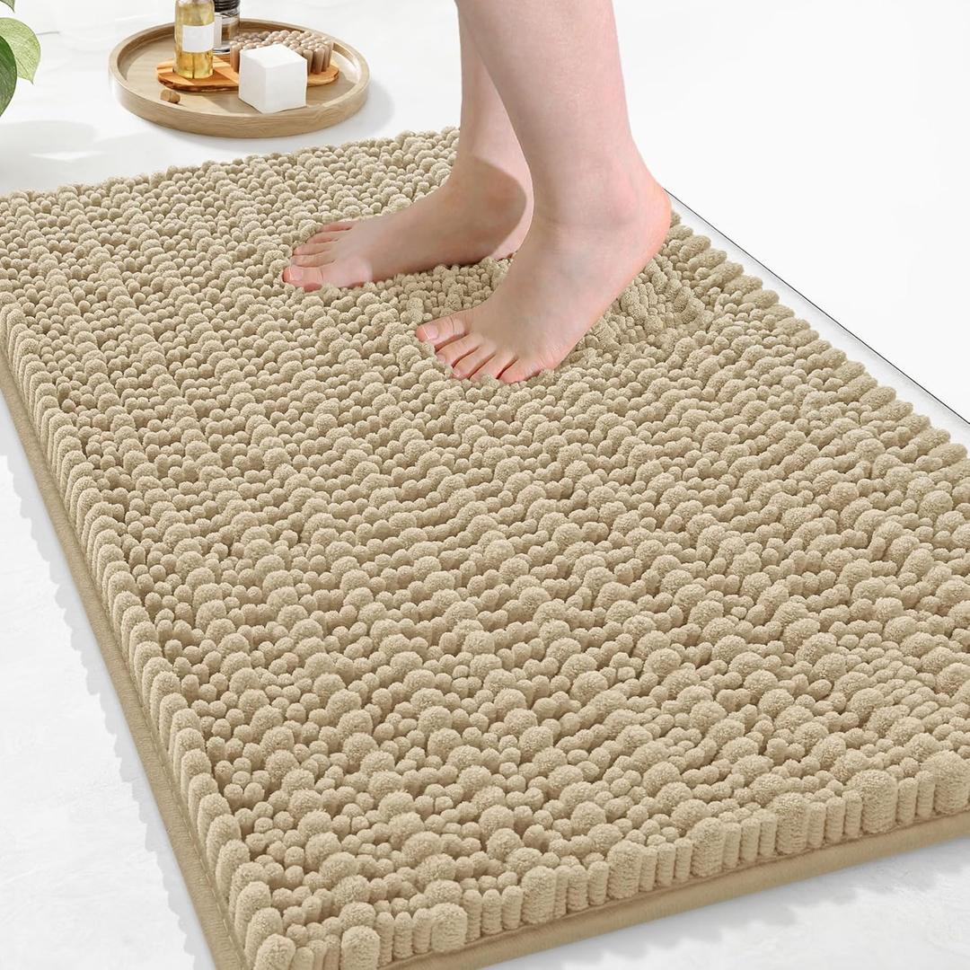Arotive Luxury Chenille Bathroom Rug Mat, Extra Soft Thick Absorbent Shaggy Bath Rugs, Non-Slip Machine Wash Dry, Plush Bath Mats for Bathroom, Shower and Tub, 36x24, Beige