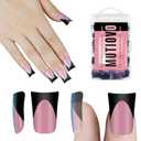 Black French Tip Short Duck Nail Tips Press on, BERRY PINK Extra Thick Pre-designed Soft Gel Nail Extension, Need Builder gel & Top, Coat Full Cover False Nails for DIY x 12 Sizes 240 pcs