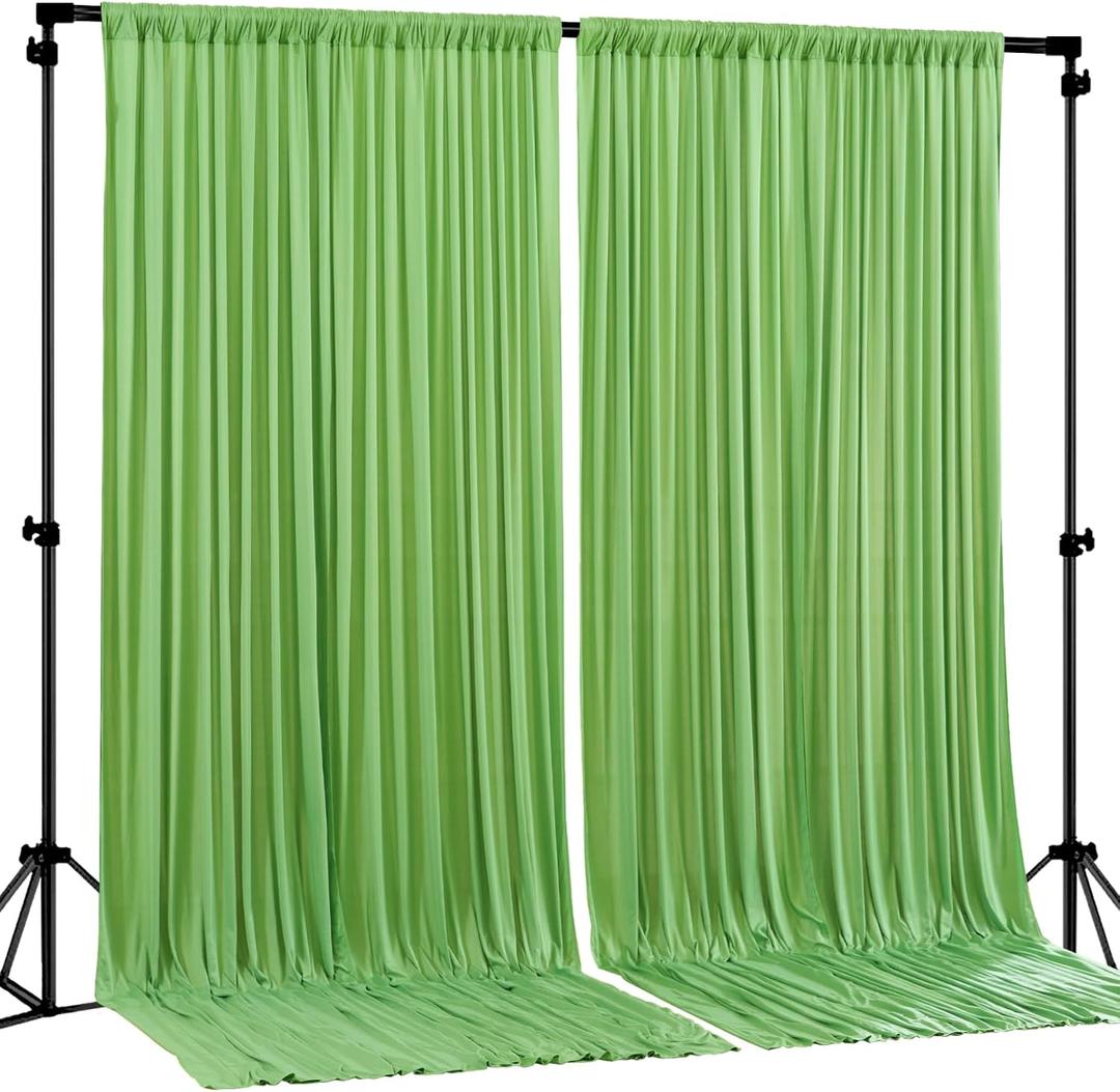 Sage Green Backdrop Curtain 2 Panels-Wrinkle-Free Champagne Curtains Polyester Photography Drapes for Baby Shower Birthday Party Photo Background Backdrop Stand- 8 X10FT (Sage Green)