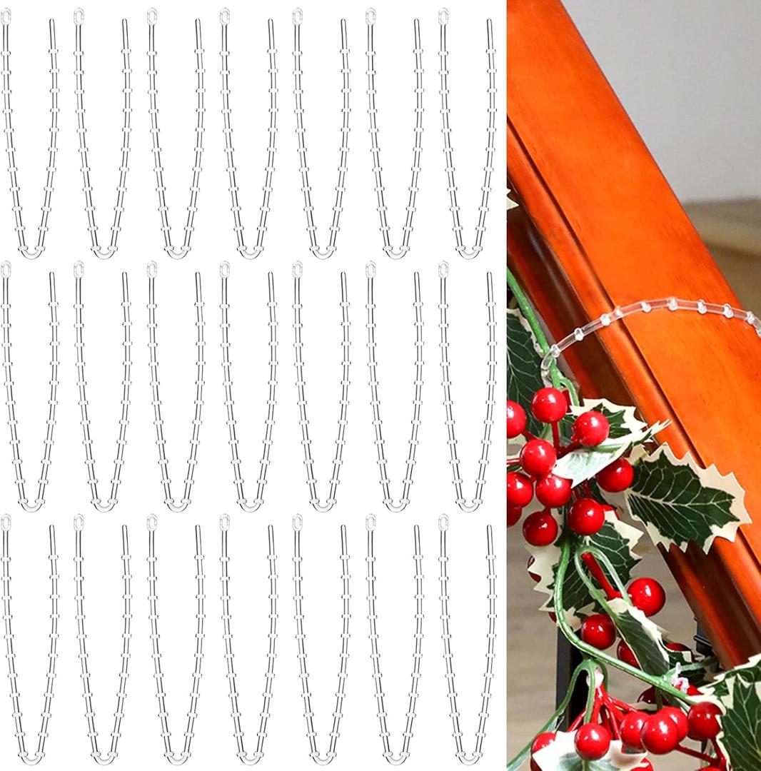 Cinnvoice 20pcs Valentine's Day Garland Ties Clear Plastic Banister Garland Ties Decorative Reusable Soft Anti Scratch Garlands Hanger for Mantel Fences Home Xmas Holiday Craft Wrapping (12inch)