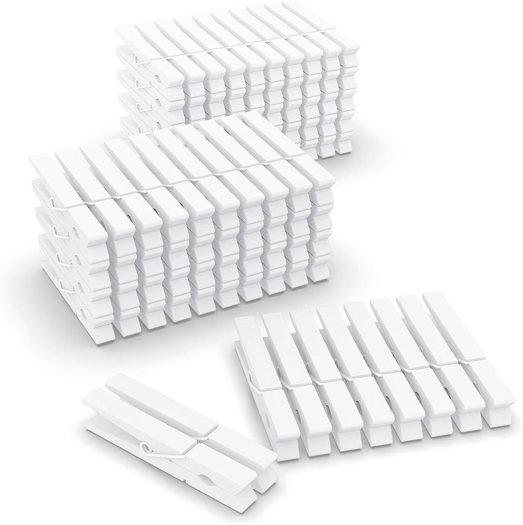 100 Pack Clothes Pins Wooden, White Clothespins Wood, Clothing Pins Clips for Craft Art Clothes Pictures, 2.9 Inch
