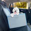Petprsco Dog Car Seat for Small Dogs, Memory Foam Pet Bed for Road Trip, Detachable Washable Elevated Puppy Car Seat with Storage, Anti-Slip and Pet Safety Belt