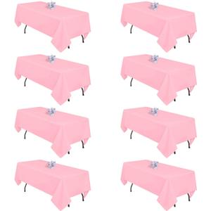 8 Pack Pink Tablecloth 60x102 Inch Rectangle Table Cloth for 6 Foot Rectangle Tables, Wrinkle Resistant Washable Polyester Fabric Rectangular Cover for Dining Banquet Wedding Party