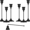 Black Candleholders for Taper Candlesticks Plus Candle Snuffer  Dining Table Dcor Centrepiece - Metal Candelabra Candlestick Holder - Black Dcor for Home Weddings Celebrations Events (Set of 6 Pcs)