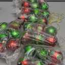 Lanpn 30 Pcs Outdoor Christmas Ornaments, 2.4" Mini Xmas Tree Elf Swirl Ball Decoration, Red Green Christmas Ornament Set, Glittering String Ball Plastic Hanging Decor for Lawn Yard Holiday Party