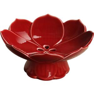 Kelendle Pedestal Fruit Bowl Centerpiece Decorative Compote Footed Bowl Ceramics Dessert Serving Bowl Tray Display Stand Lotus Drain Plate for Kitchen Counters for Fruits Breads Snacks (Red)