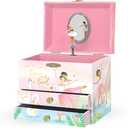 Giggle & Honey Musical Ballerina Jewelry Box for Girls - Kids Music Box with Spinning Ballerina, Ballet Birthday Gifts for Little Girls, Jewelry Boxes, 6.8 x 5.3 x 6 in - Ages 3-10, Pink