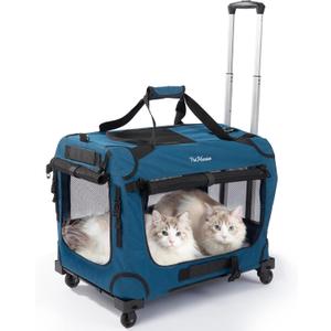 Extra Large Rolling Cat Carrier with Wheels, Soft Sided Pet Dog Carrier on Wheels for Big Cat 20lbs+ 2 Cats, Car Travel Portable XL Wheeled Bag 25"x16.5"x20.5"