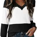 3 x Dokotoo Womens Long Sleeve Tops V Neck Color Block Pullover Casual Sweater (Black, XL)