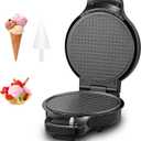 FOHERE Waffle Cone Maker Machine and Ice Cream Bowl Maker with Temperature Control, Double Side Nonstick Waffle Bowl Maker with Cone Roller, 7.5 Thin Waffle Maker for Home Kitchen (black)