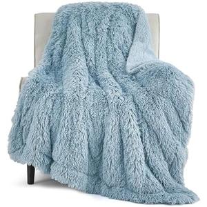 Bedsure GentleSoft Fuzzy Sherpa Faux Fur Blue Twin Blanket Cozy Gifts for Women Men, Soft Fleece Plush Warm Minky Thick Blanket Twin Size for Bed, Couch, Room Decor Dorm Essentials Blue Gifts, 60x80