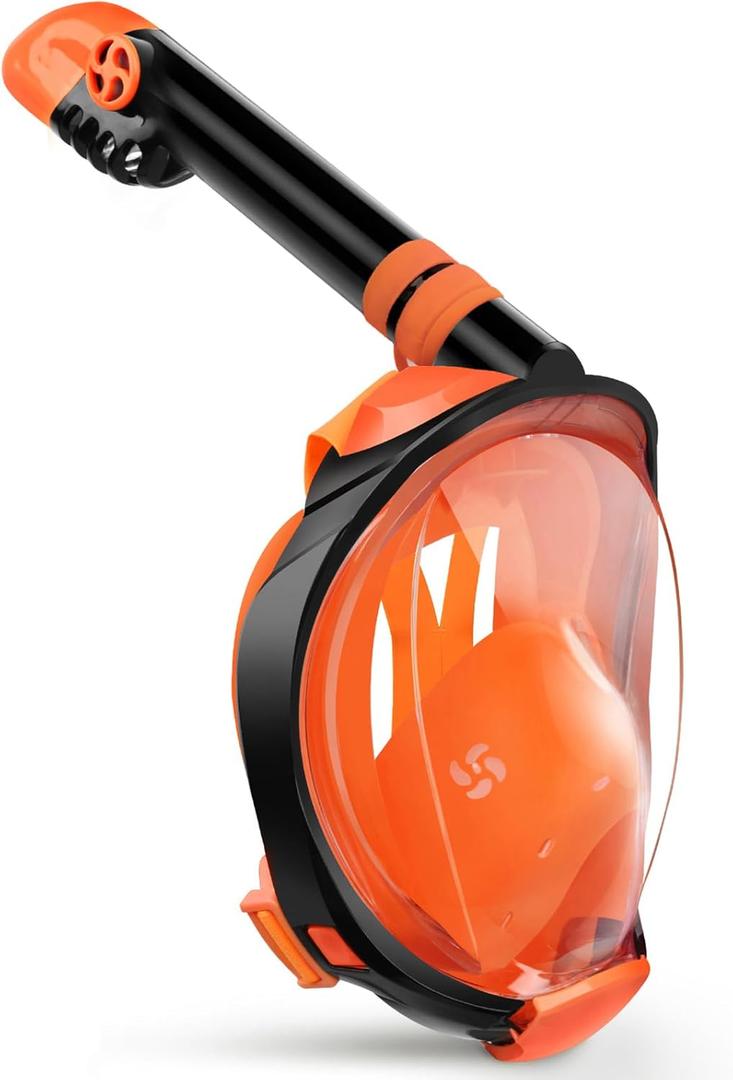 Greatever G2 Full Face Snorkel Mask with Latest Dry Top System, Foldable 180 Degree Panoramic View Snorkeling Mask with Camera Mount, Safe Breathing, Anti-Leak & Anti-Fog (Small-Medium, Orange)