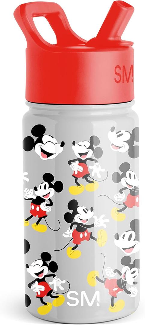Simple Modern Kids Summit Water Bottle with Straw Lid | Disney Mickey Mouse 14oz Stainless Steel Cup Insulated Tumbler for Boys, Girls, School | Mickey Mouse Gray