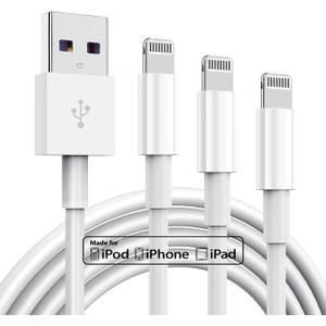 3 Pack Apple MFi Certified Charger Cable 6ft, Lightning to USB Cable Cord 6 Foot, 2.4A Fast Charging,Apple Phone Long Chargers for iPhone 13/12/11/11Pro/11Max/ X/XS/XR/XS Max/8/7/6 (White)