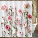 Floral Shower Curtain Pink Flower Boho Fabric Cloth Botanical Wildflower Natural Spring Flowers Bathroom Decor Blossom Polyester Fabric Waterproof Bath Curtain 71X71inch.