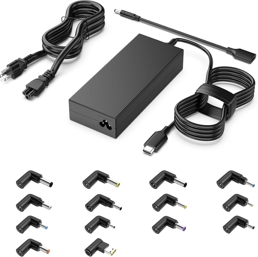 100W 90W Universal Laptop Charger USB C Comaptible with Dell HP Acer Asus IBM Toshiba Samsung Sony Fujitsu Gateway Notebook Chromebook AC Adapter Power Cord with 15 Tips(Work with 65W 45W)