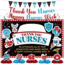 Happy Nurses Week Decorations - 15 Pcs 2026 Nurse's Day Appreciation Party Supplies Favors Pre-strung Thank You Nurse Banners Backdrop Garland Hanging Swirls Honeycomb Centerpieces Decor