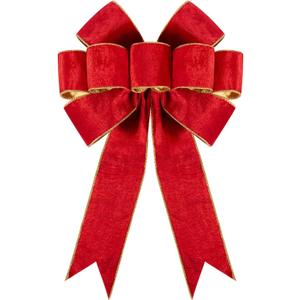 Utehilly 1Pack Large Christmas Bows Velvet Red Bows Holiday Red Christmas Bows Decorations for Wreath Velvet Bows Decor for Christmas Tree Topper, Front Door, Outdoor(14 * 12 inch)