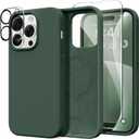GONEZ for iPhone 14 Pro Case, Compatible with Magsafe, with Screen Protector + Camera Lens Protector, Soft Anti-Scratch Microfiber Lining, Shockproof Liquid Silicone Phone Cover, Dark Green