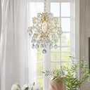 Bestier Gold Modern Pendant Chandelier Crystal Raindrop Lighting Ceiling Light Fixture Lamp for Dining Room Bathroom Bedroom Livingroom entryway 1 E26 Bulbs Required D13 in x H16 in