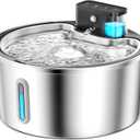 Wireless Cat Water Fountain Stainless Steel - 3.2L/108oz Cordless Pet Water Fountain Battery Operated Cat Water Dispenser Ultra Silent Rechargeable Water Fountains for Cats and Dogs (Silver)