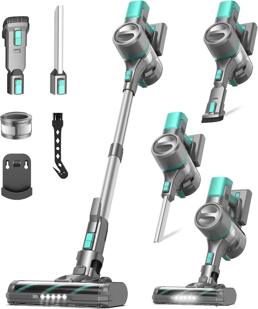 S10K Cordless Vacuum Cleaner, 55Kpa 60mins Lightweight Stick Vacuum with Powerful Suction for Home, Rechargeable, Self-Standing, Handheld Vacuum Cleaners for Hardwood Floors, Carpets, Pet Hair