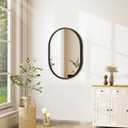 JJUUYOU Oval Mirror Black Metal Framed Bathroom Mirrors for Wall 16X20 Inch Matte Bedroom Vanity Mirror Farmhouse Anti-Rust Tempered Glass Hangs Horizontally or Vertically Mirrors