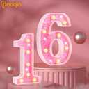 Pooqla 16th Birthday Decorations for Girls, Pink Light Up Numbers for Sweet 16th Birthday, Gift for Girls Party Table Decoration Backdrop Wall Decor for Wedding Anniversary Decor