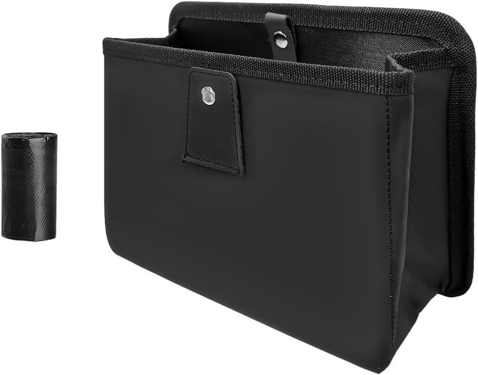 Car Trash Can, Foldable Waterproof Leather Car Garbage Organizer Holder, Automotive Mini Dustbin Container with One Roll Trash Bag, Universal Interior Car Accessories (Black, M)