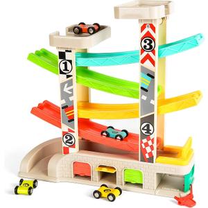 TOP BRIGHT Car Ramp Toys, Race Track Car Toy for Toddler Age 2-4 Year Old Boy with 4 Cars, Parking Lot & Gas Station, Toddler Toys for 2 Year Old Boy Toys, for 3 Year Old Boy