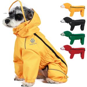 PINA Dog Raincoat - Waterproof Dog Jacket with Hood, Lightweight with Leash Hole, Poncho with Reflective Strap and Pocket for Wet Weather, Full Wrap Design for Full Protection, S