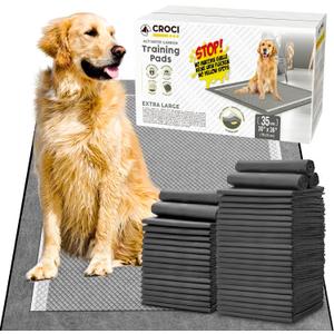 CROCI Pee Pads for Dogs XXL 30x36in, Charcoal Pet Pee Pads Odor-Control & Super Absorbent Up to 10 Cups, 6-Layer Quick Dry & Leak-Proof with Adhesive Tabs, Disposable (35 Counts)