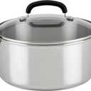 Farberware Brilliance Stainless Steel Dutch Oven/Casserole Pan with Glass Lid, 5 Quart, Dishwasher Safe and Induction Ready, Compatible with All Cooktops, Stainless Steel