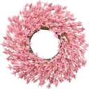 Large Summer Spring Wreaths for Front Door 26 Inch Spring Summer Door Wreath Easter Wreaths for Front Door Wild Floral Wreath for Farmhouse Porch Wall Wedding Living Room Home Decor Aesthetic(Pink)