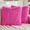 FUTEI Pack of 2 Faux Feather Plush Throw Pillow Covers 18x18 Inch Soft Fluffy Solid Farmhouse Decorative Cushion Cases Modern Luxury Accent for Couch Bed Living Room, Hot Pink