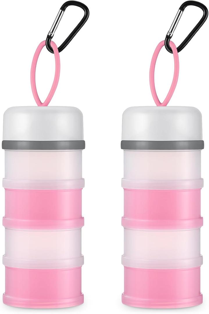 Baderke 2 Pcs Protein Powder Container with Funnels Stand, 4 Stackable Leakproof Protein Powder Dispenser, Portable Keychain Powder Container for Workout, Fitness, Travel(Pink, White)