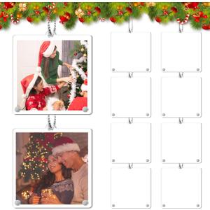 50 Pcs Christmas Hanging Photo Frame Ornaments, Personalized Clear Acrylic Double Sided Mini Christmas Picture Frame Ornaments with Rope for Xmas Tree Decoration (Square)