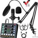 Podcast Equipment Bundle, BM-800 Recording Studio Package with Voice Changer, Live Sound Card - Audio Interface for Laptop Computer Vlog Living Broadcast Live Streaming
