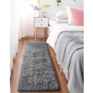Ophanie Runner Rug for Hallway, 2x5 Upgrade Non-Slip Fluffy Soft Bedside Rugs, Bedroom Living Room Grey Shaggy Gray Carpet for Kids Girls Boys Dorm Nursery Home Decor Aesthetic