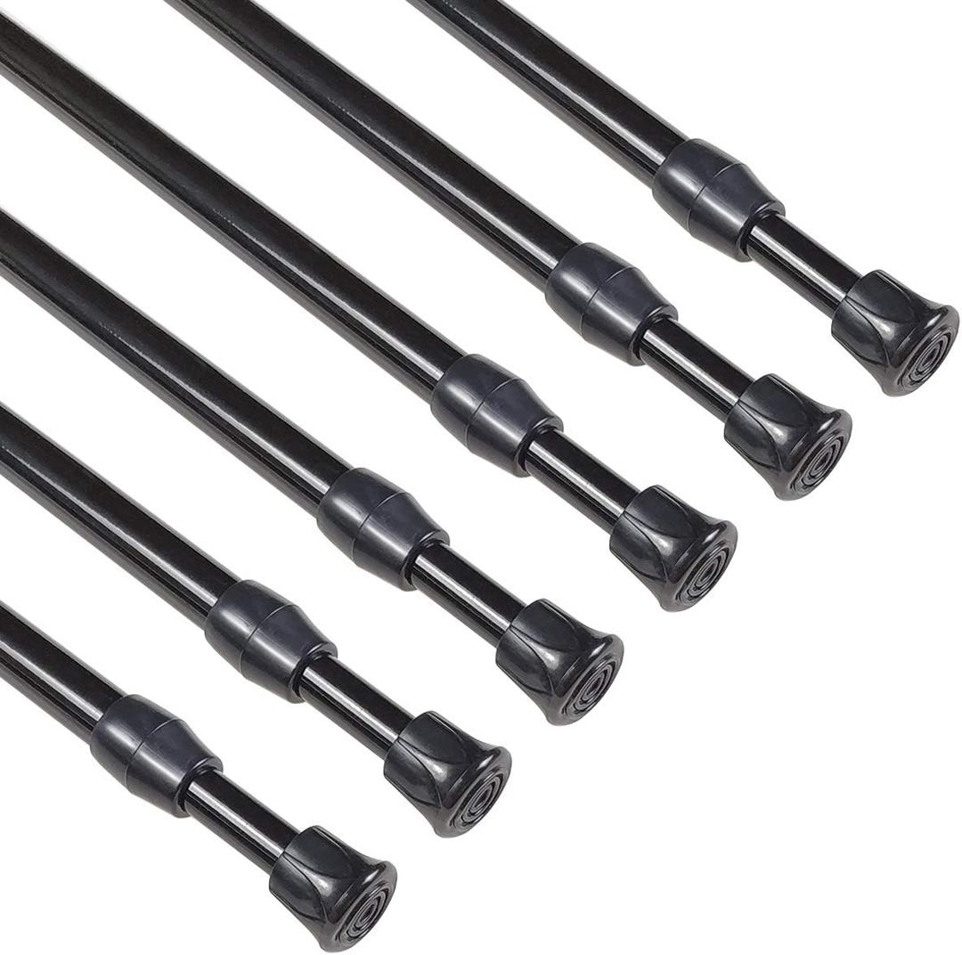 KXLife 6Pcs Spring Tension Curtain Rod, 28 to 40 Inch Adjustable Expendable Tension Rods for Windows, Black Spring Loaded Curtain Rod No Drilling