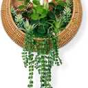 Hanging Artificial Succulent Planted in Woven Basket for Boho Wall Decor & Door Wreath,Fake Plants Hanging Wall Decor for Livingroom Bedroom Bathroom Home & Office Decor (Green & Brown)
