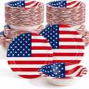 Havawish 150 Pcs Compostable Paper Plates and Bowls Sets 7 Inch 9 Inch Disposable Plate 12oz Biodegradable Bowls for 50-person Party Dinner Supplies, Soak-proof, Microwave-safe, Cut Resistant (Flag)