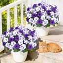 MARTINE MALL Artificial Flowers for Outdoors, 2 Potted Realistic Fake Outdoor Flowers, UV Resistant Silk Petunia Flower for Outside Look Real Faux Flower Plants in Pot for Porch Garden Decor, 20''