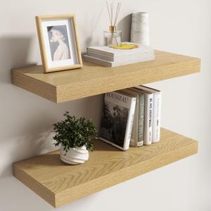 Dreamland Floating Shelves for Wall,8 Inch Deep Floating Shelves,24" W x 8" D Wall Shelves for Bedroom, Living Room, Kitchen, Bathroom,Oak Color,Set of 2