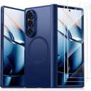 TORRAS Upgraded Magnetic Shockproof for Samsung Galaxy Z Fold 7 Case with Screen Protector, Fit for Magnetic, 4X Military Grade Hinge Protection, Translucent Slim Case for Samsung Z Fold 7, Blue