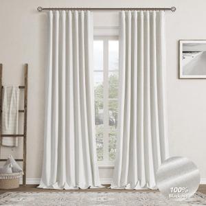 Natural Linen Blackout Curtains for Bedroom 108 Inch Length 2 Panels Set Back Tab Cream Colored Neutral Farmhouse Living Room Darkening Curtains Track System Thermal Insulated Black Out Drapes 52x108 (52"W x 108"L (Pack of 2))