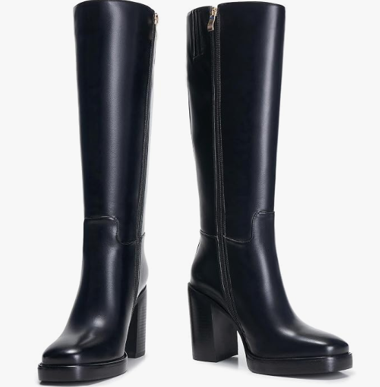 AITTA Women’s Knee High Boots – Fits Calf Sizes 13.3″–16.6″ (Sizes 5-12) | Ideal for Fuller Calves, Not for Extra-Wide Calves | Comfort Block Heel, Square Toe, Side Zip, Black, Size 8.5