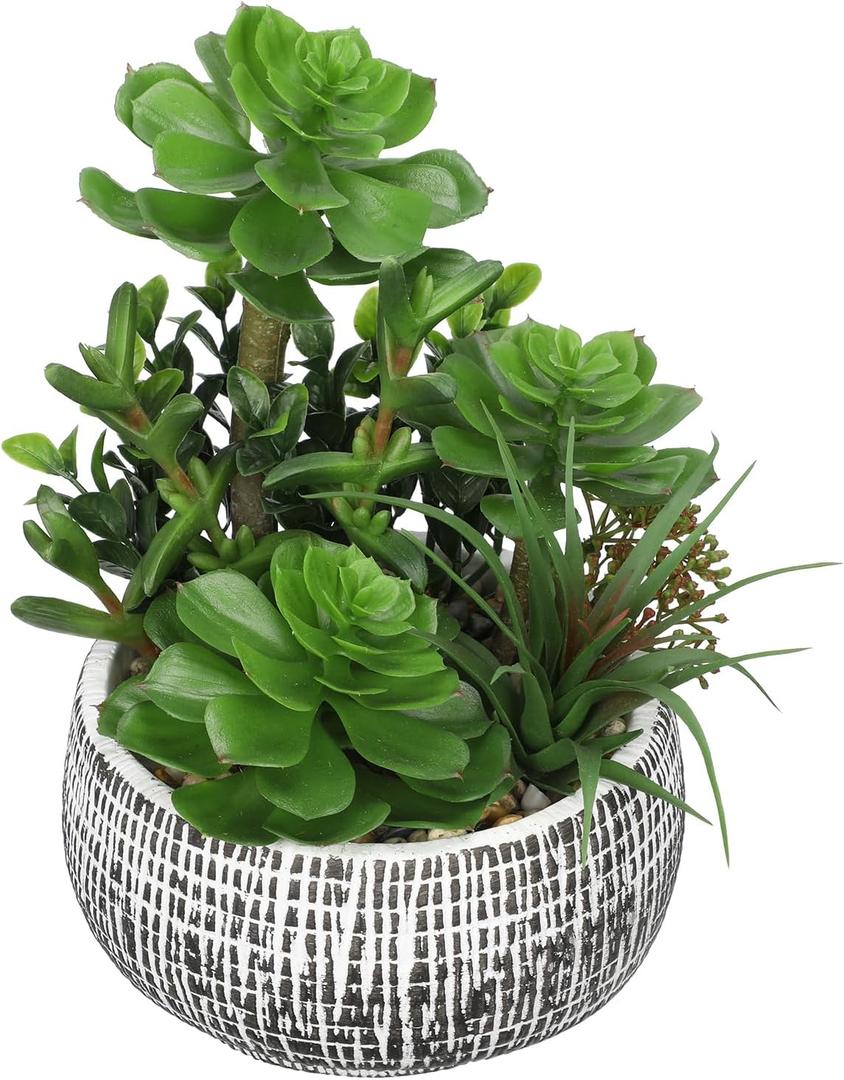 Villa Como 10 Large Succulents Plants Artificial in Ceramic Pots Potted Faux Succulent Arrangement with Black Bowl Pots Fake Desk Succulents Plants for Home Bathroom Shelf Table Indoor Decor