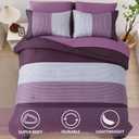 WONGS BEDDING Purple Comforter Set Queen, Reversible Purple Striped Patchwork Alternative Comforte Set for Queen Bed,3 Pieces(1 Comforter+2 Pillowcases), Soft Microfiber Bedding Set 9090